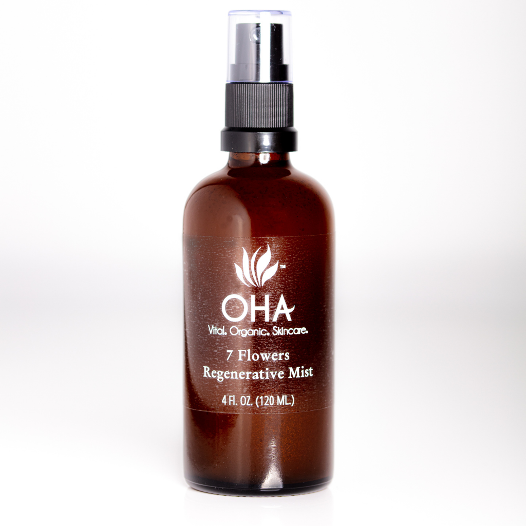 Calming floral infused facial mist in glass spray bottle