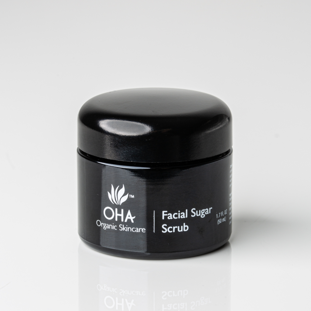 Organic facial sugar scrub in glass jar