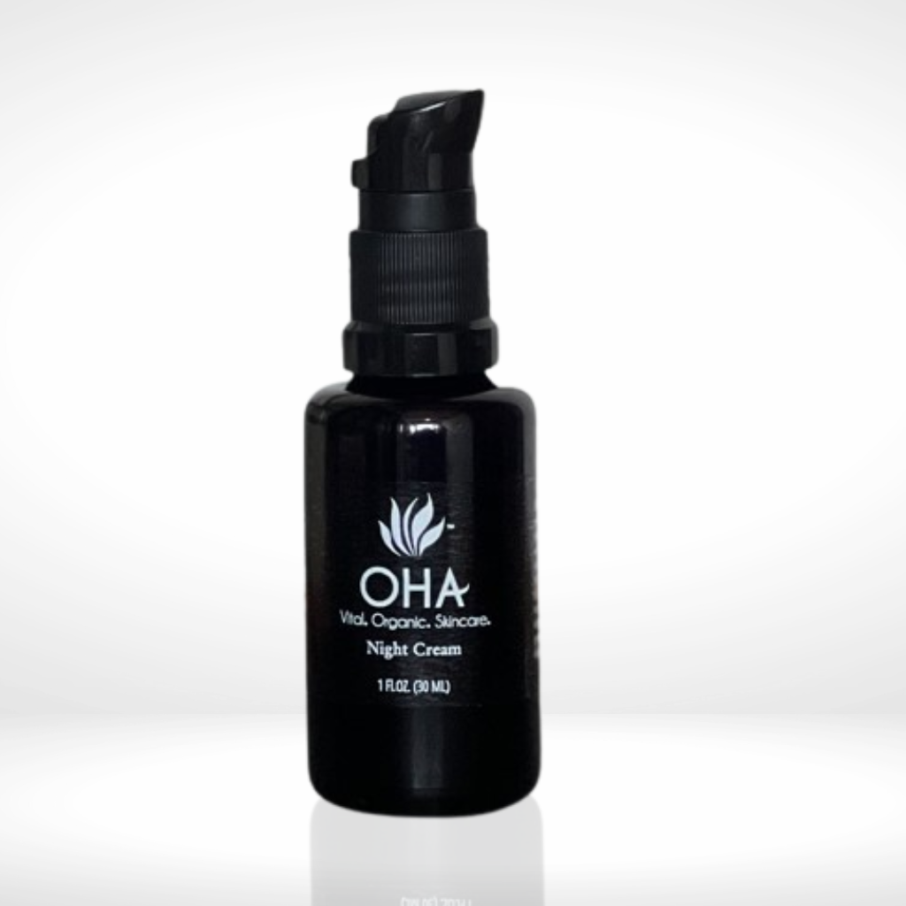 Glass bottle of organic night cream for face