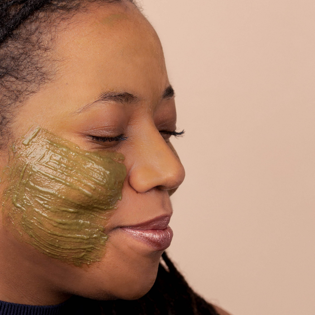 Woman with gel facial mask applied to her face