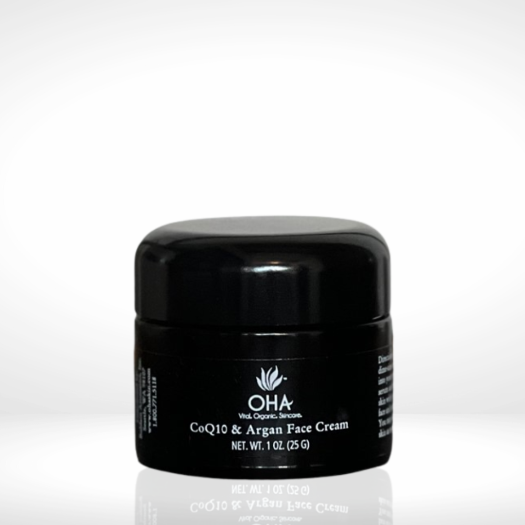 Organic antioxidant face cream in a glass bottle