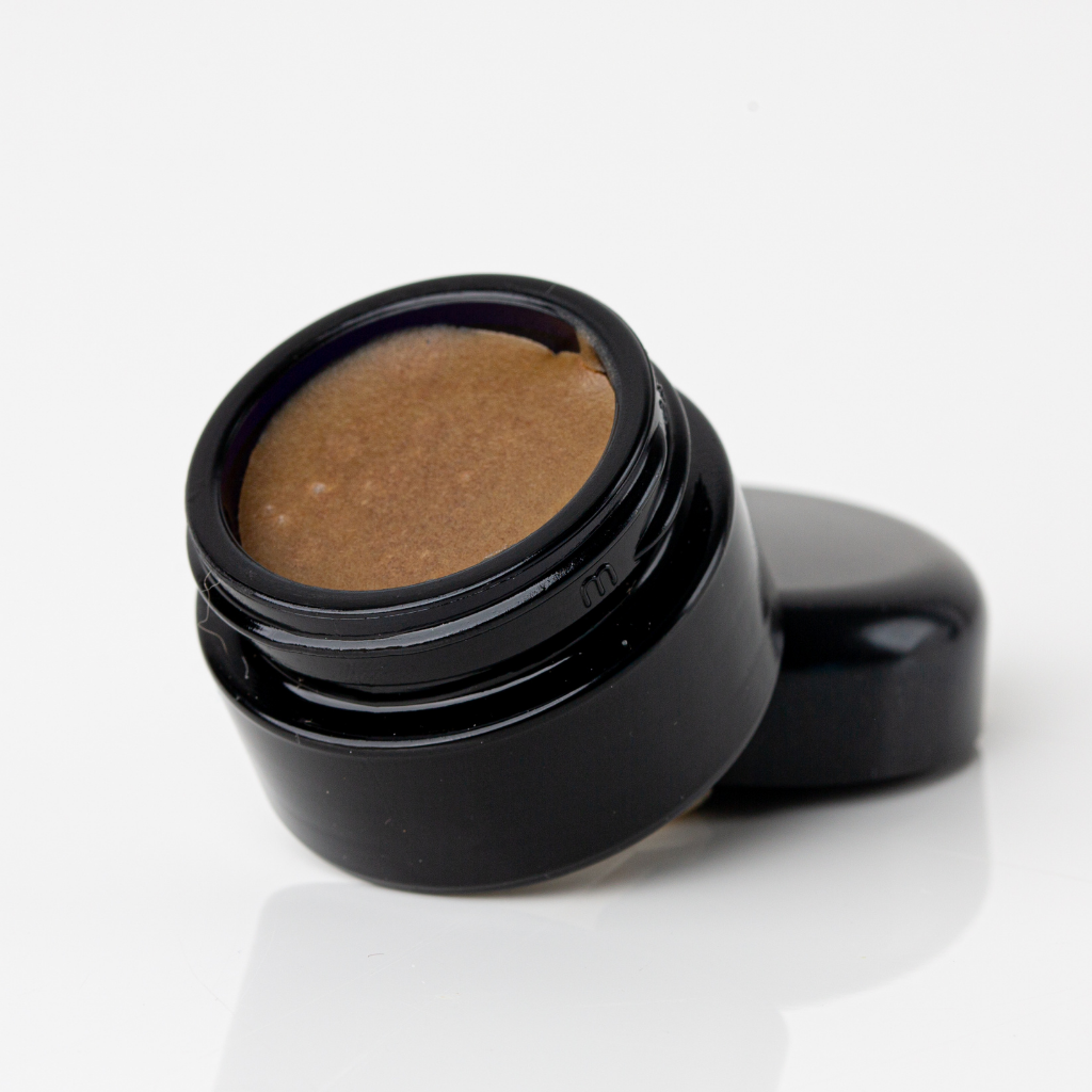 Chocolate & rose lip balm in small glass jar