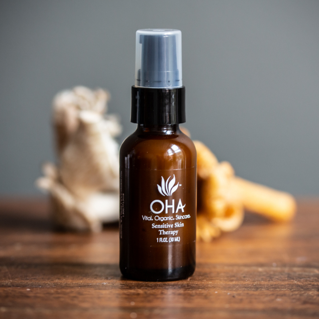 Bottle of face cream for sensitive skin and environmental protection