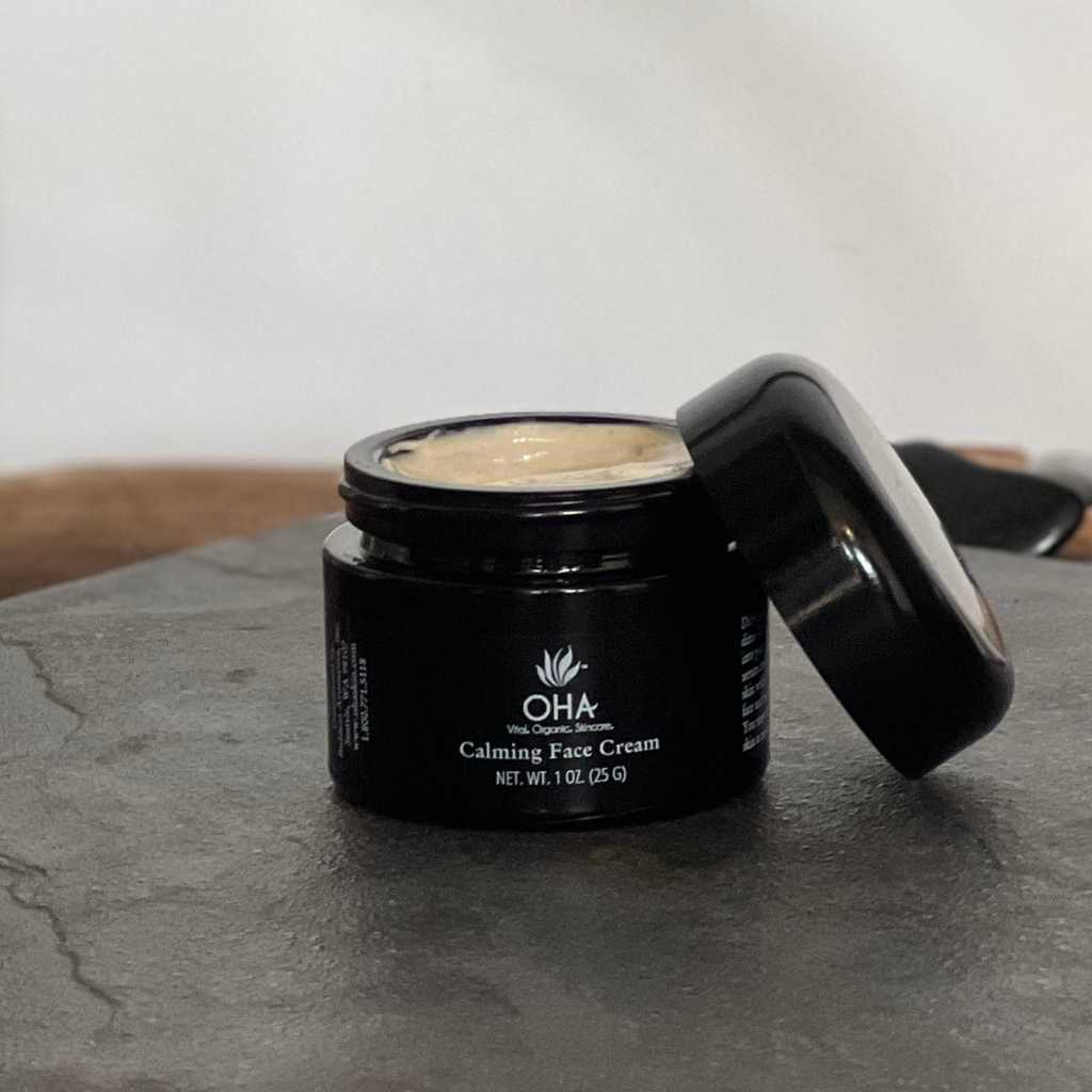 Jar of calming face cream for sensitive skin